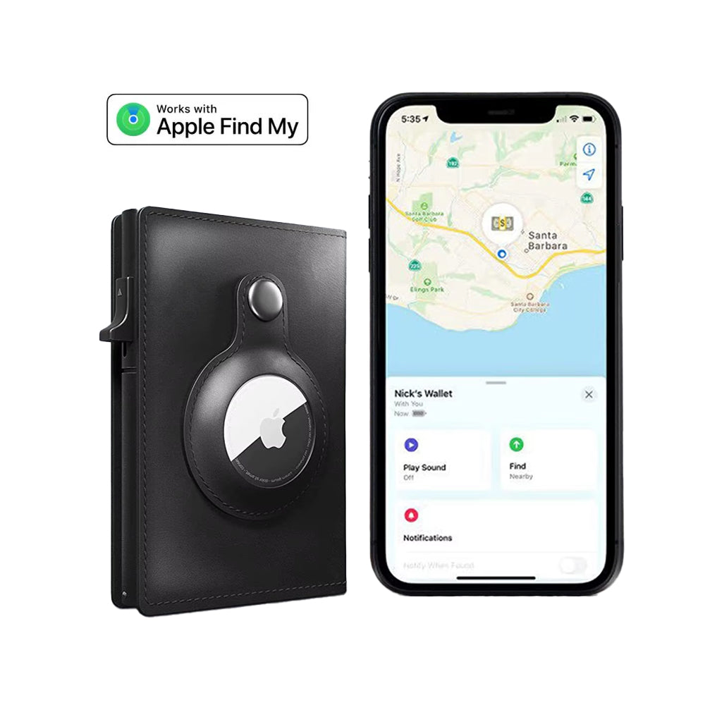 PhantomVault Genuine Leather AirTag Wallet