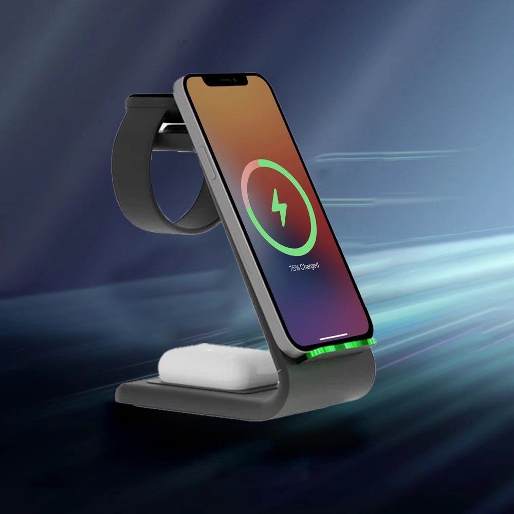 Premium 3 in 1 Fast Wireless Charging Stand for iPhone, Apple Watch &amp; AirPods - Moderno Collections