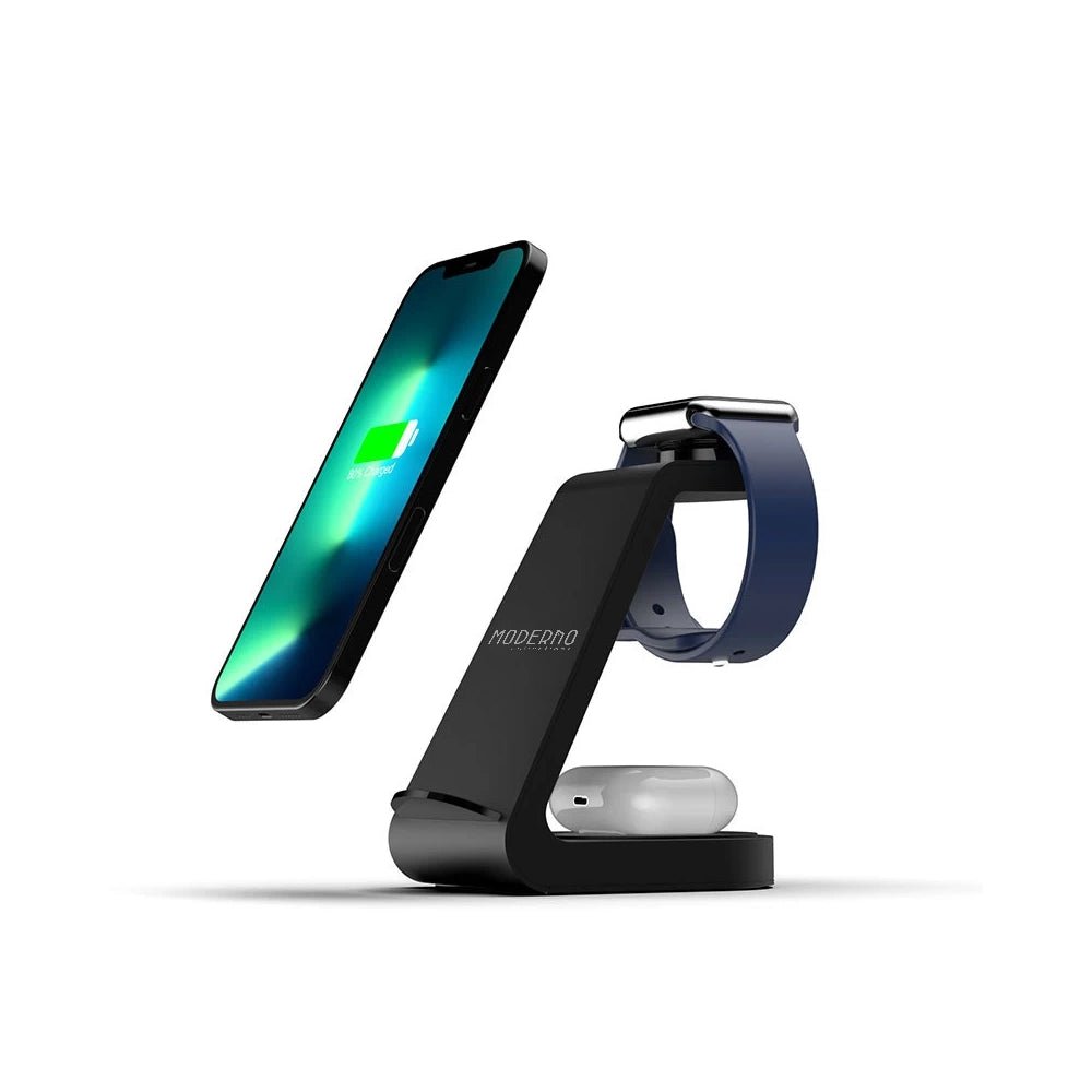 Premium 3 in 1 Fast Wireless Charging Stand for iPhone, Apple Watch & AirPods - Moderno Collections