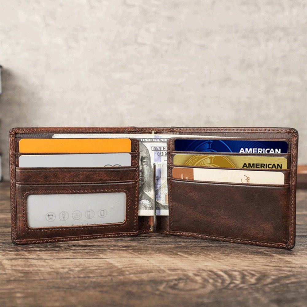 Classic Vintage Leather Wallet with Integrated Airtag Pouch - Moderno Collections